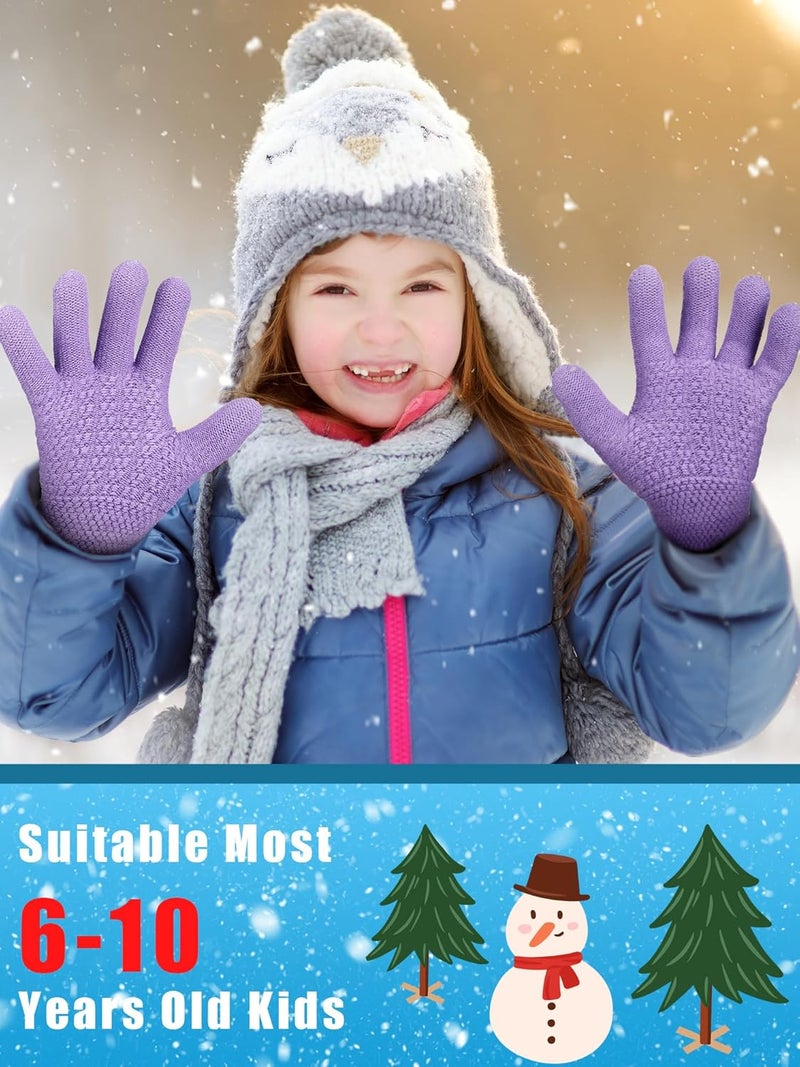 Chuarry 4 Pairs Kids Fleece Lined Gloves Winter Warm Knit Gloves for Girls Boys Cold Weather Supplies, 6-10 Years - Image 4